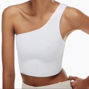 Babaton Sculpt Knit One Shoulder Cropped Tank in White